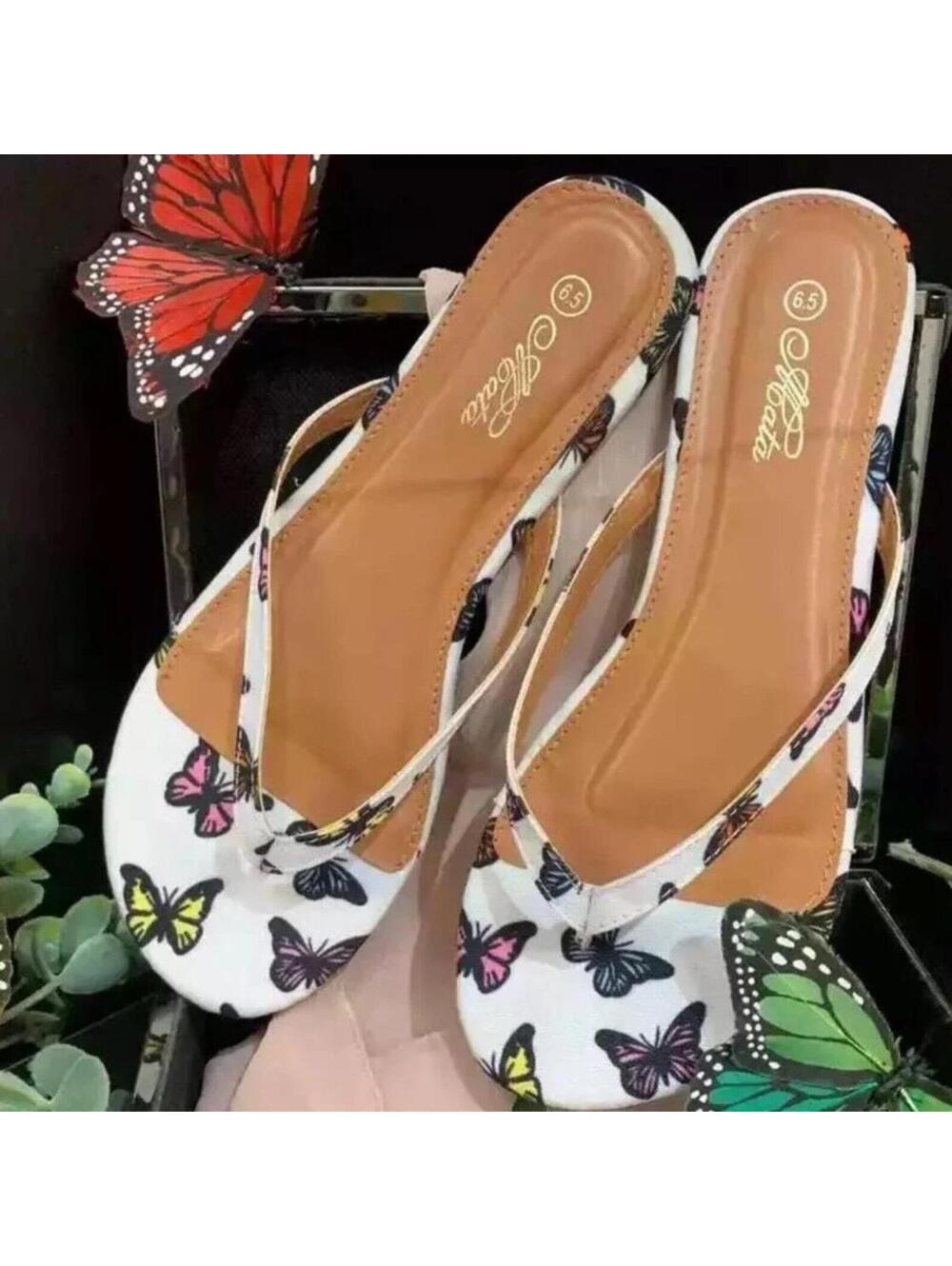 Multicolor Butterfly Flat Summer Sandals 6